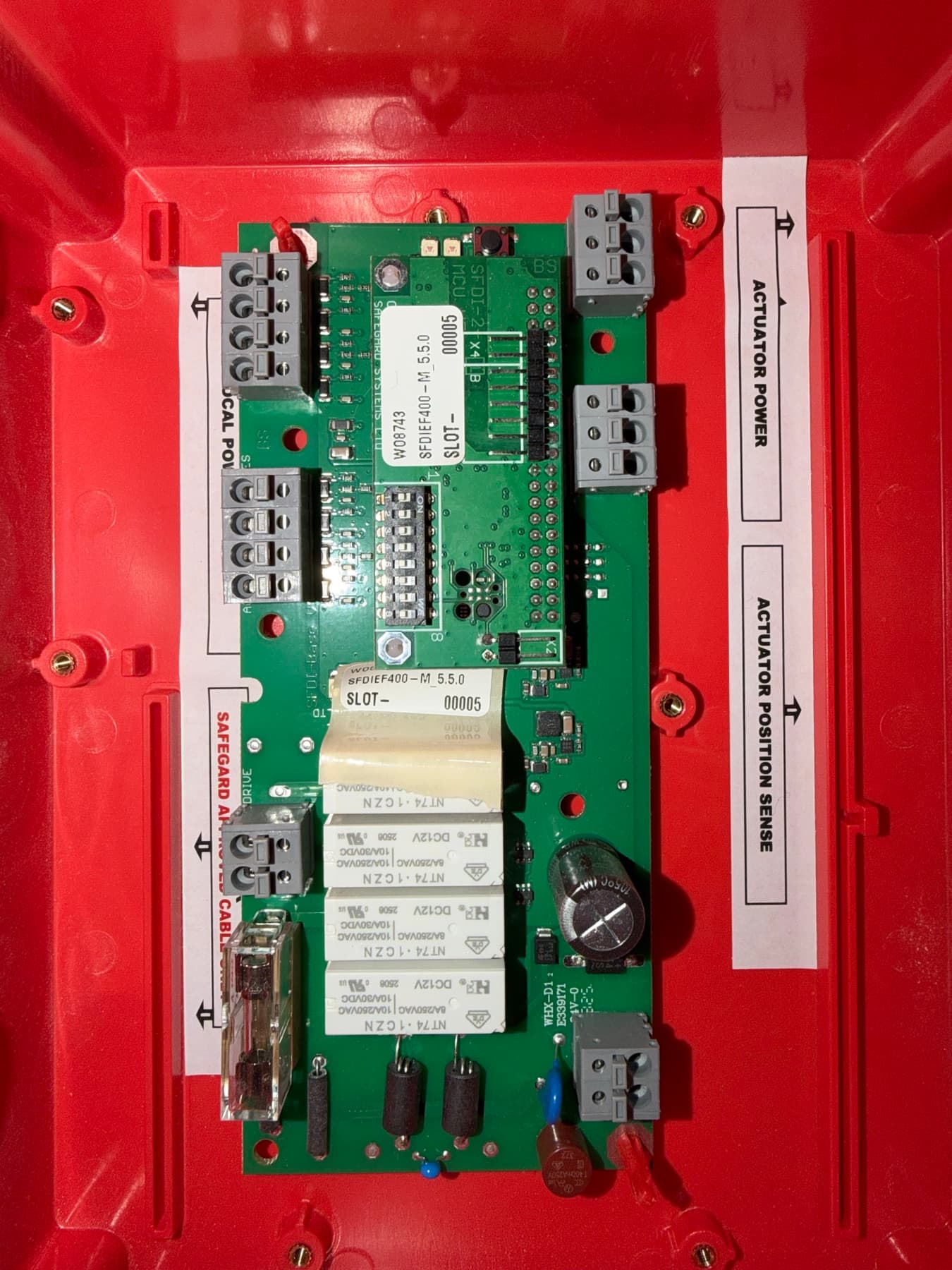 Red MSFD connection boxes terminated to damper PCBs