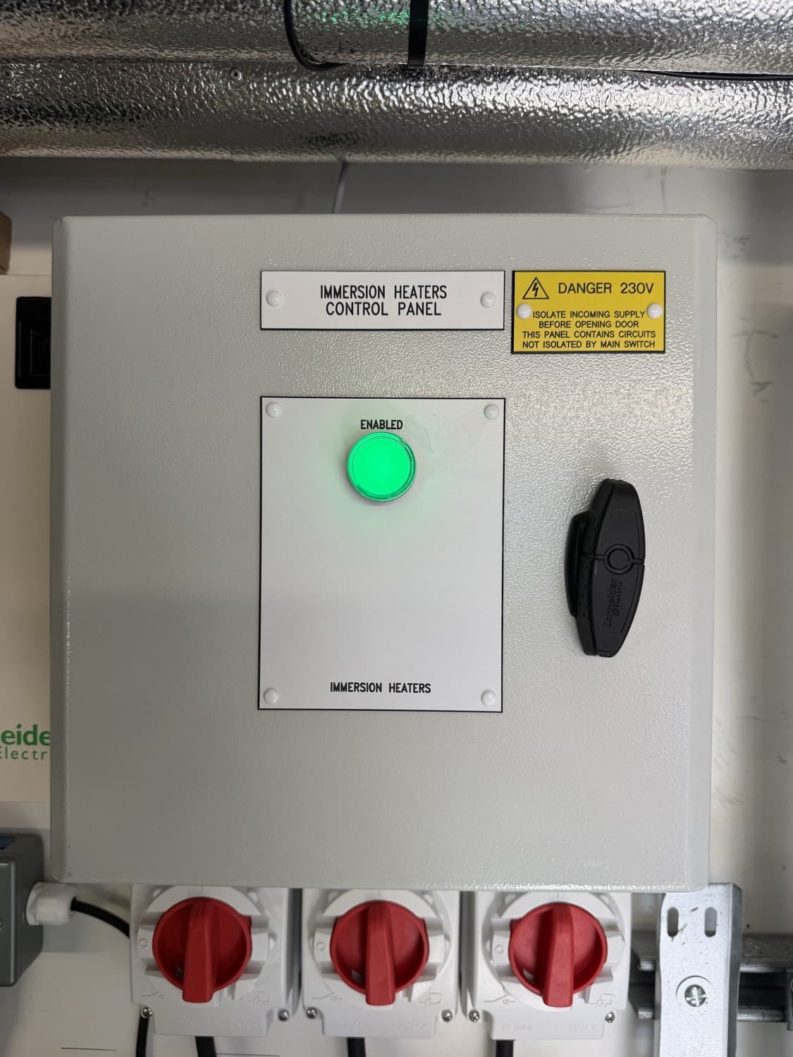 Immersion heater control panel for domestic hot water