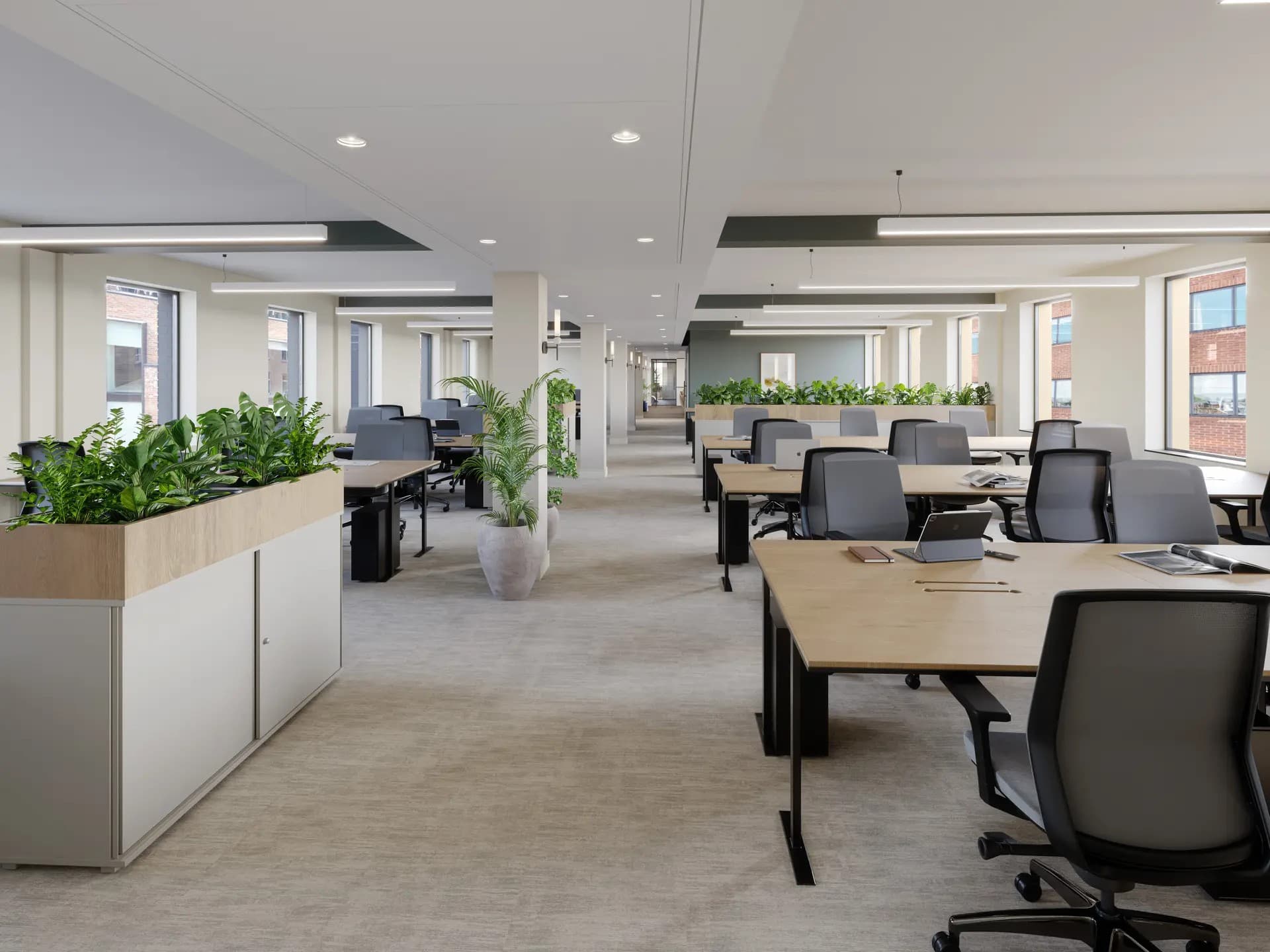 Open-plan office at Radstock House, monitored by the BMS air-quality sensing