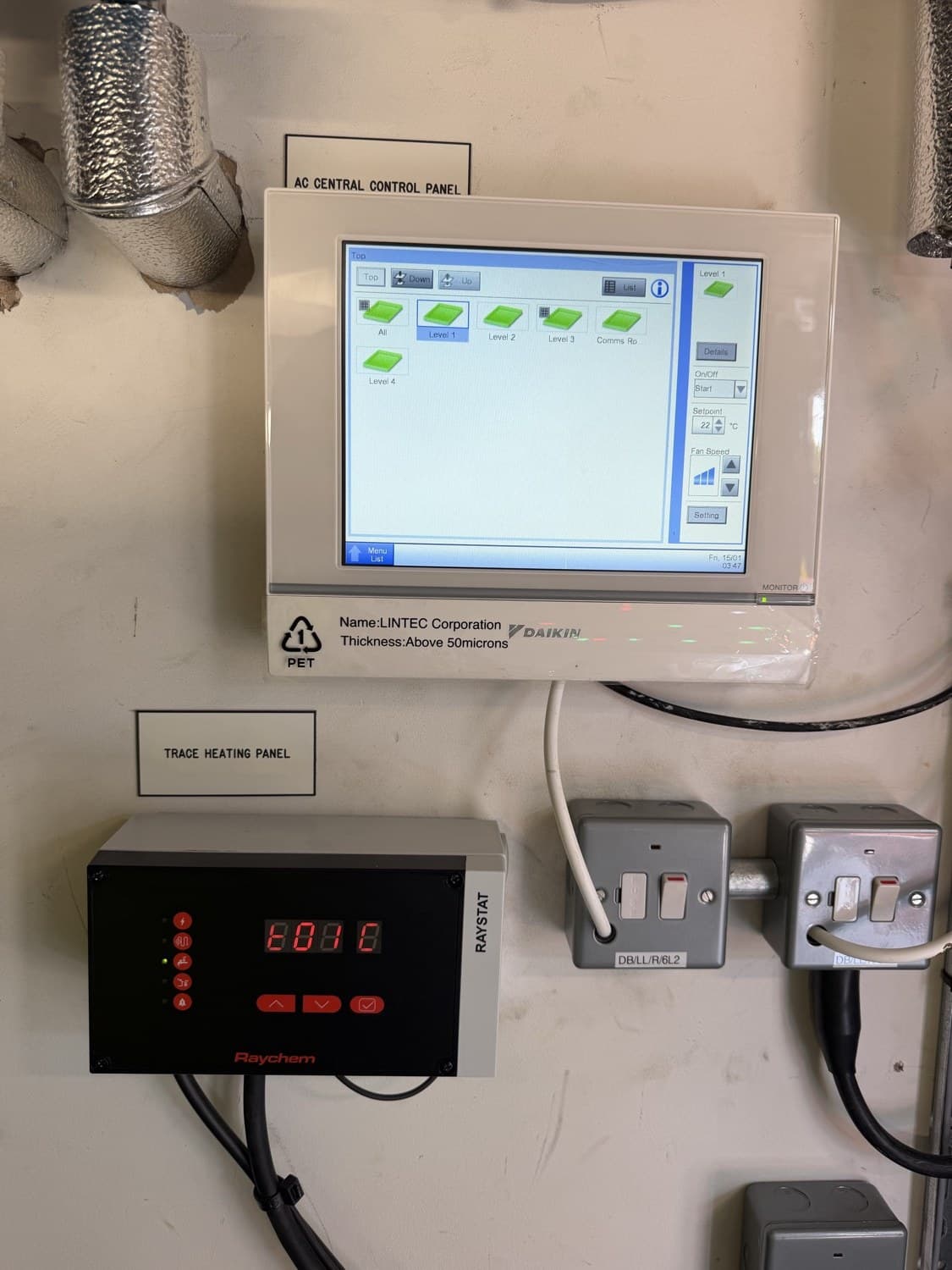 Daikin VRV central control panel showing floor-by-floor zoning at Radstock House