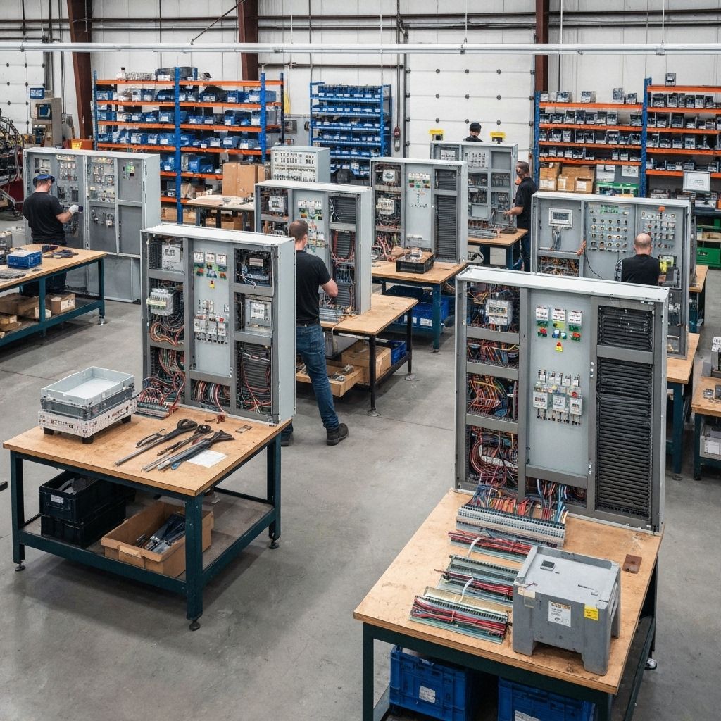 Custom BMS control panel being manufactured and wired in workshop