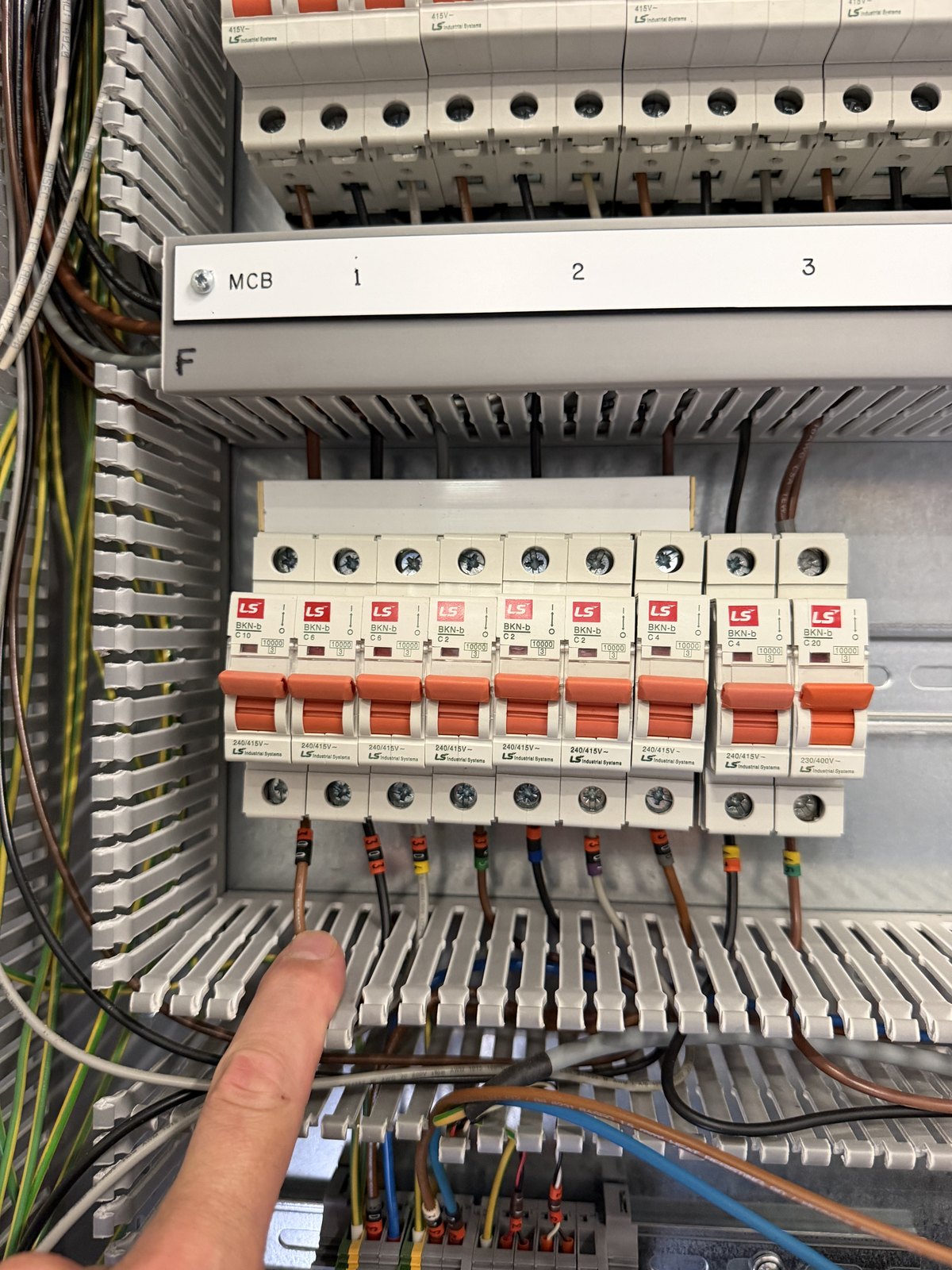 LS Industrial Systems BKN-b miniature circuit breakers in a BMS control panel