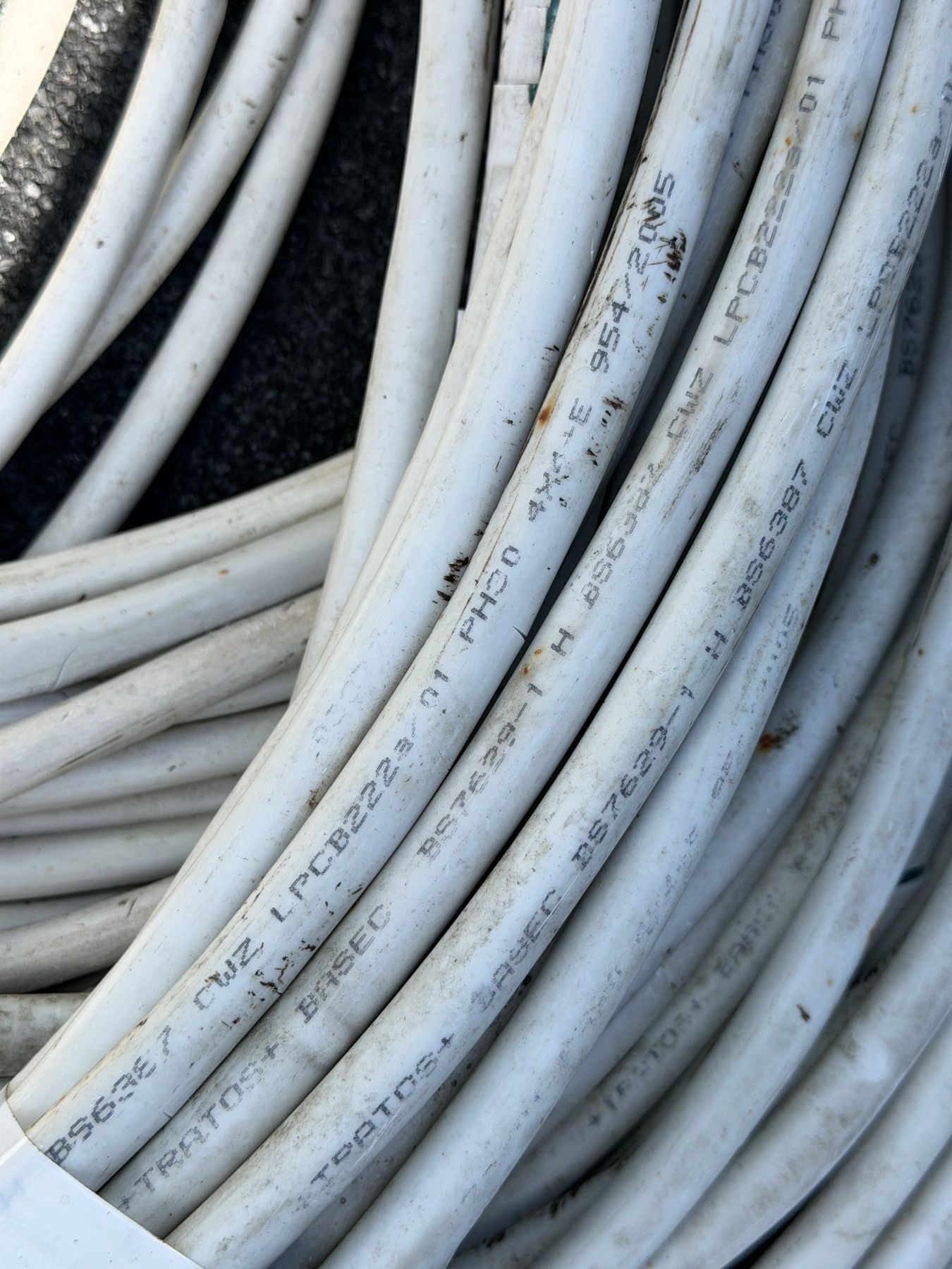 Weather-damaged fire-resistant cable removed from 24V window actuator feeds