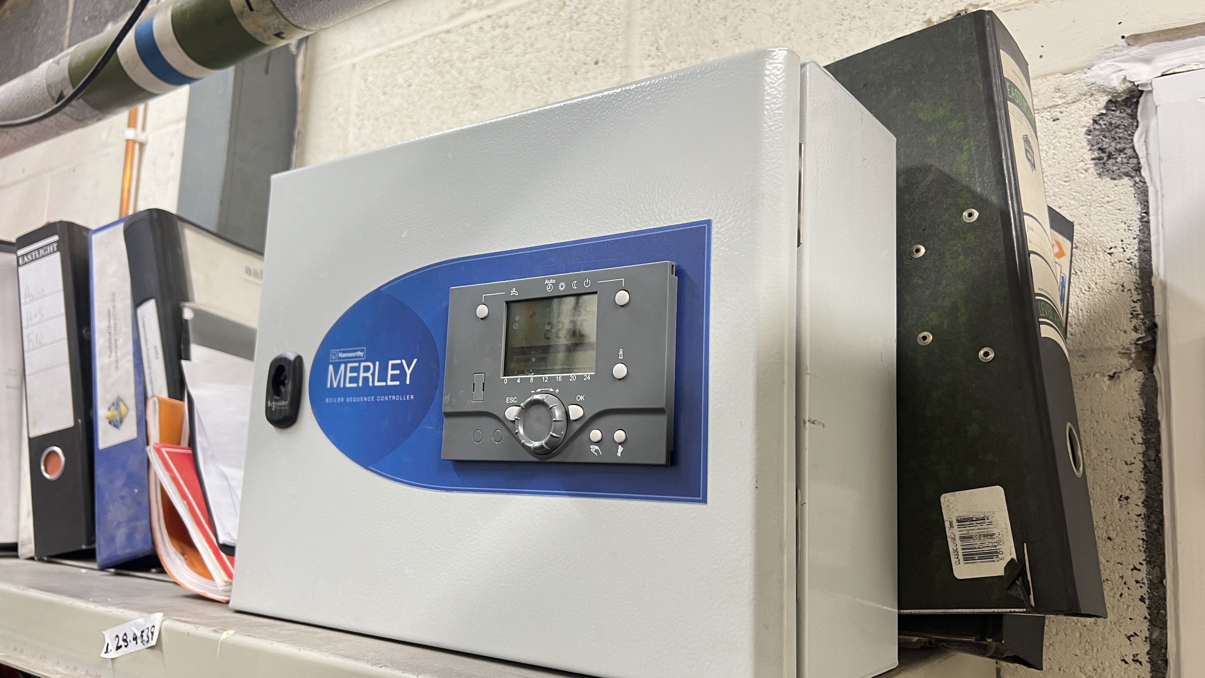 Merley boiler sequence controller with blue display panel