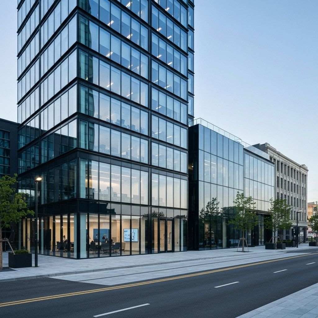 Modern commercial office building with smart building automation systems installed